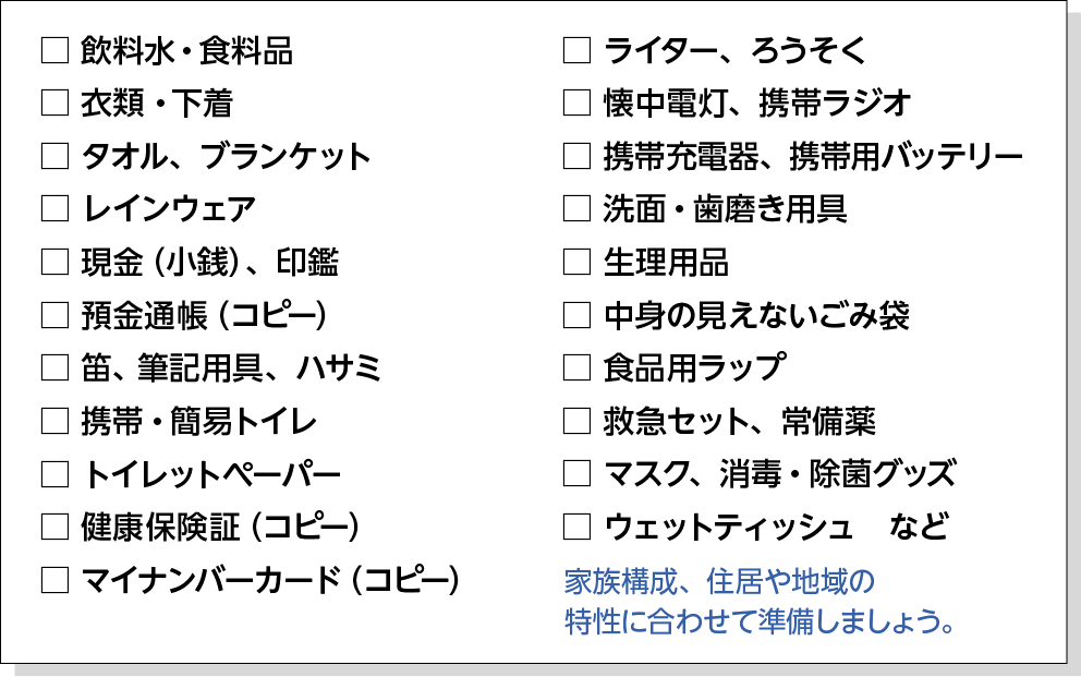 非常持ち出し品リスト